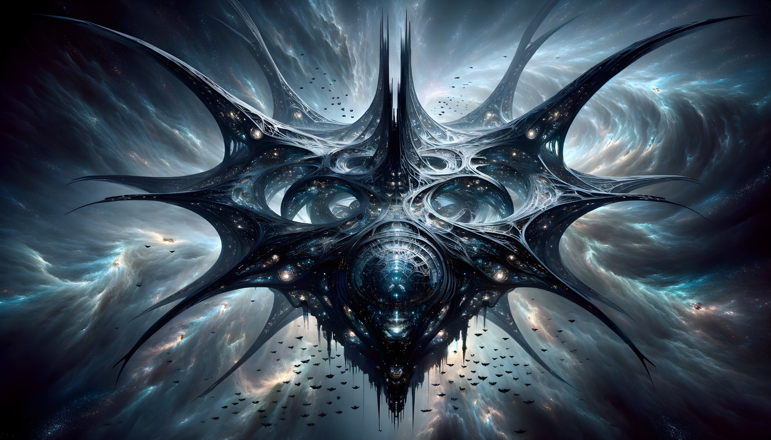 Futuristic Alien Structure Surrounded by Cosmic Clouds