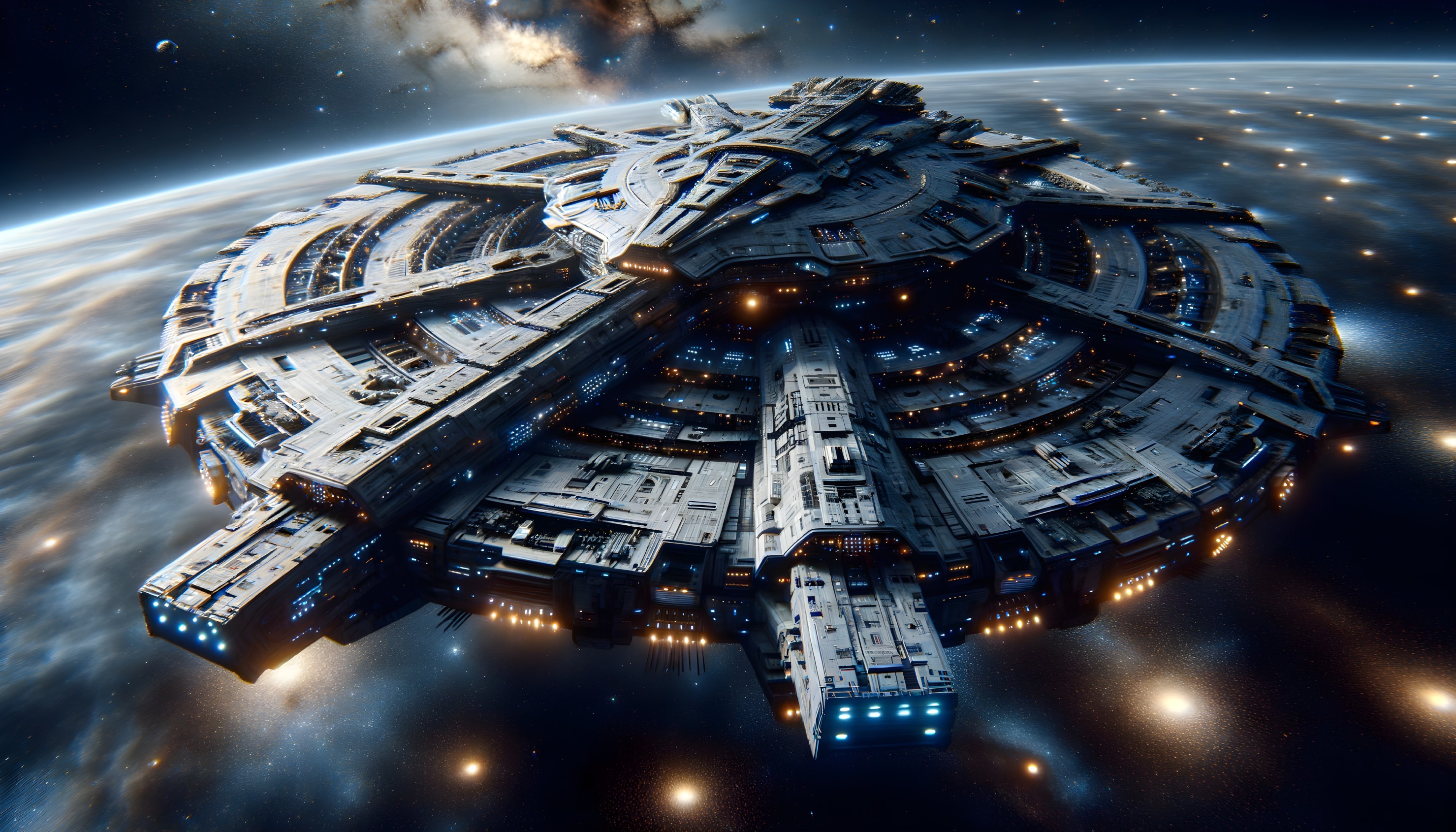 Futuristic Circular Spacecraft in Vast Space Setting