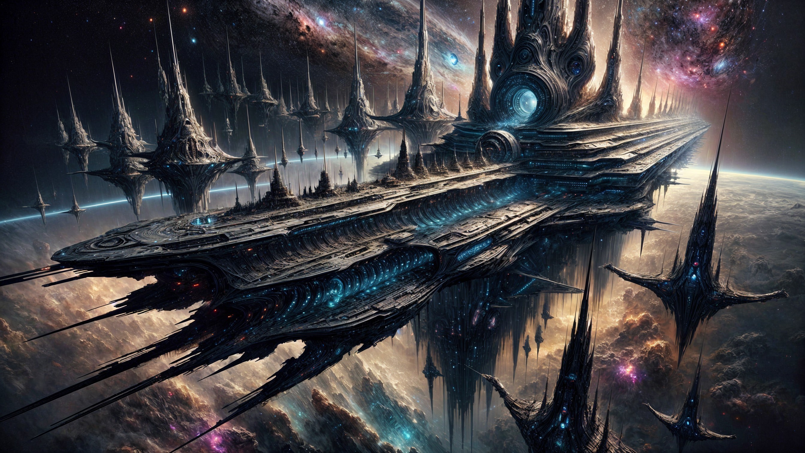 Colossal Starship in an Otherworldly Space Scene