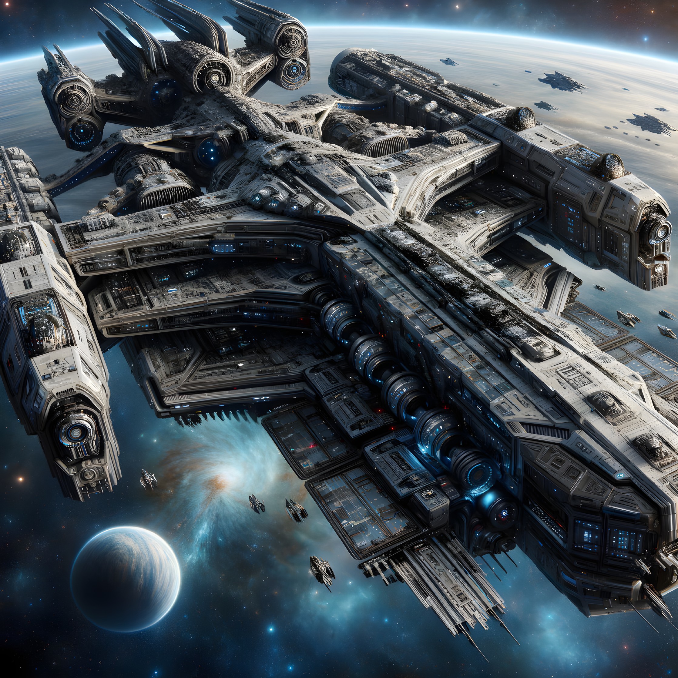 Intricately Designed Spaceship in Cosmic Setting