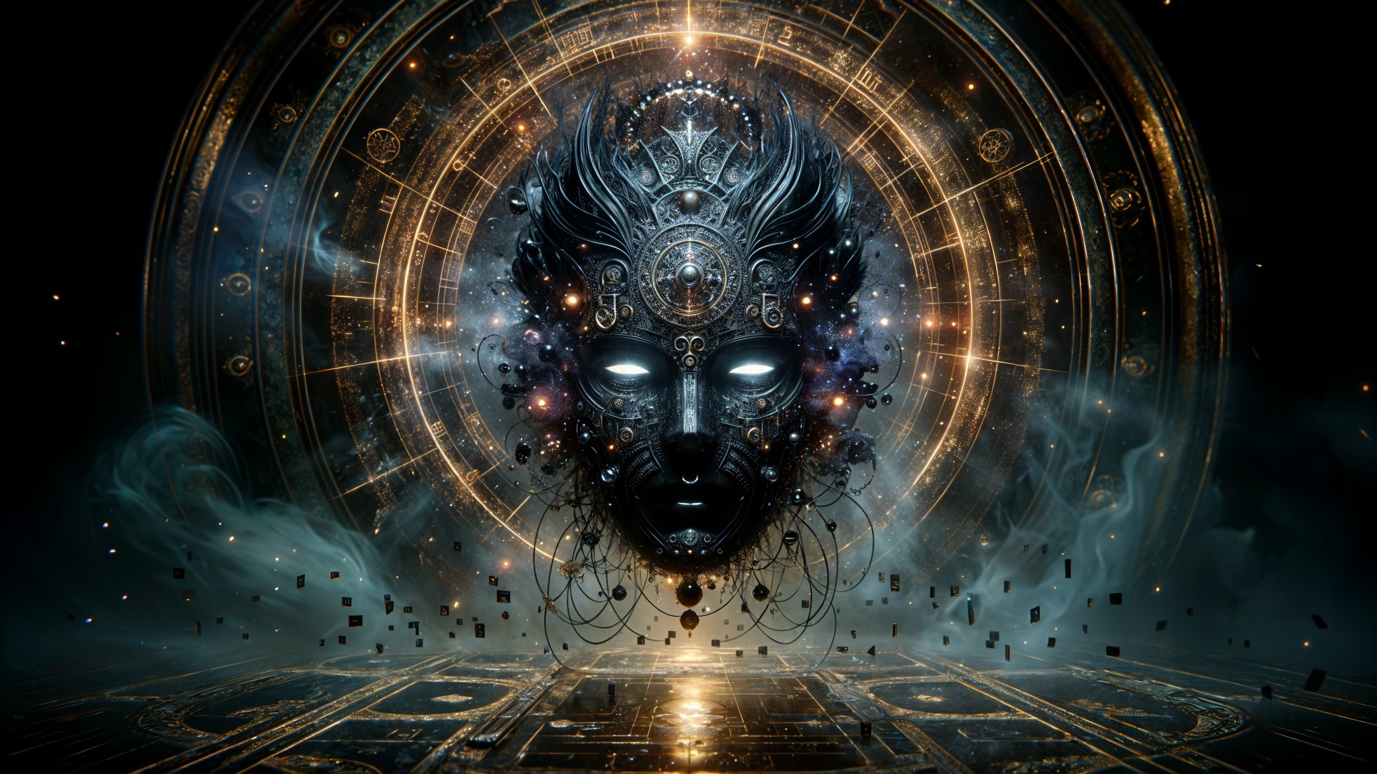 Surreal Cosmic Visage with Ornate Patterns and Symbols