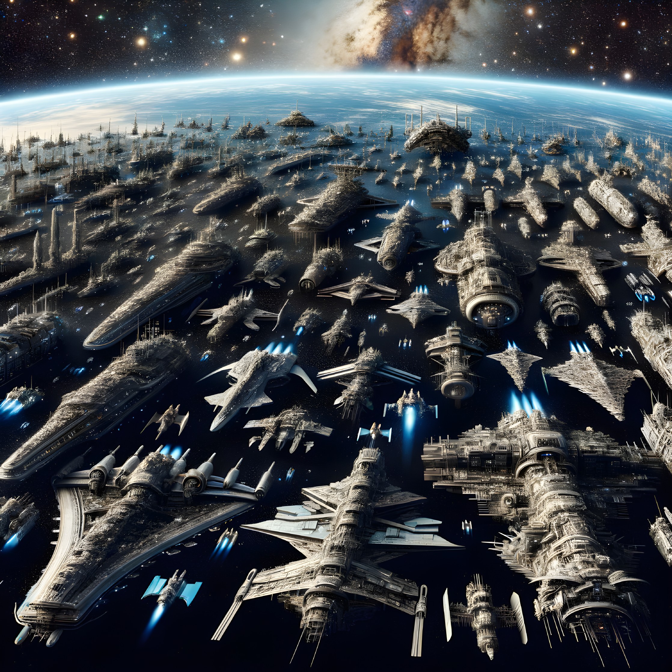 Diverse Spacecraft Fleet Assembled Near a Planet