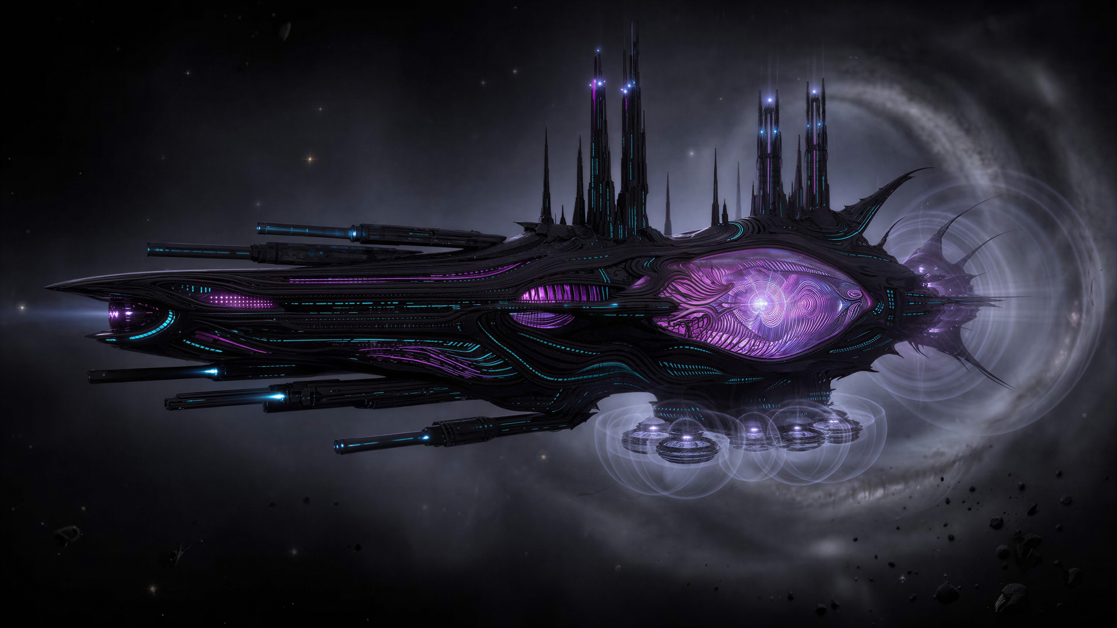 Futuristic spacecraft with glowing accents in space