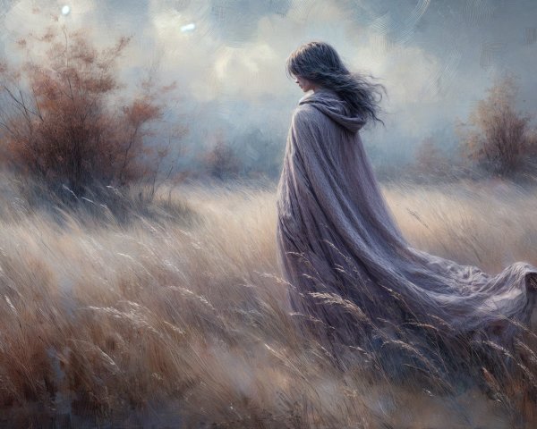 Serene Landscape with Figure in Flowing Cloak