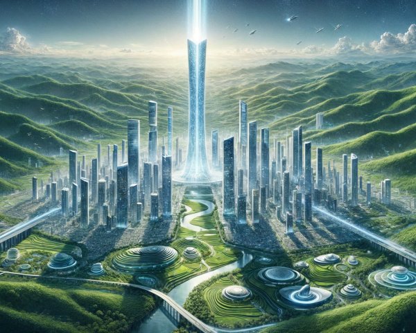 Futuristic Cityscape with Skyscrapers and Nature