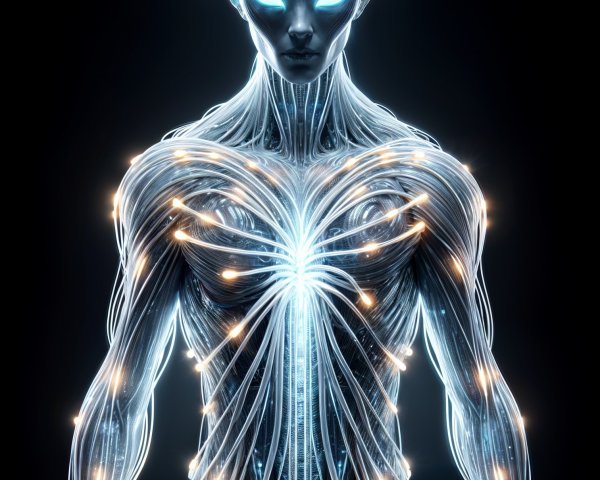 Stylized Humanoid Figure with Glowing Energy Lines