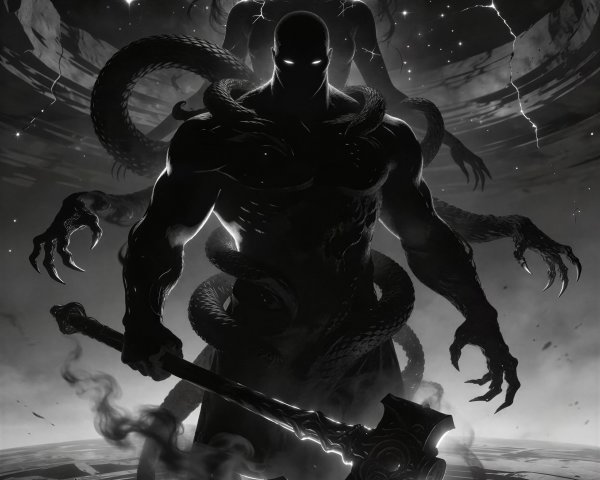 Grayscale Fantasy Art of a Dark Warrior with Axe