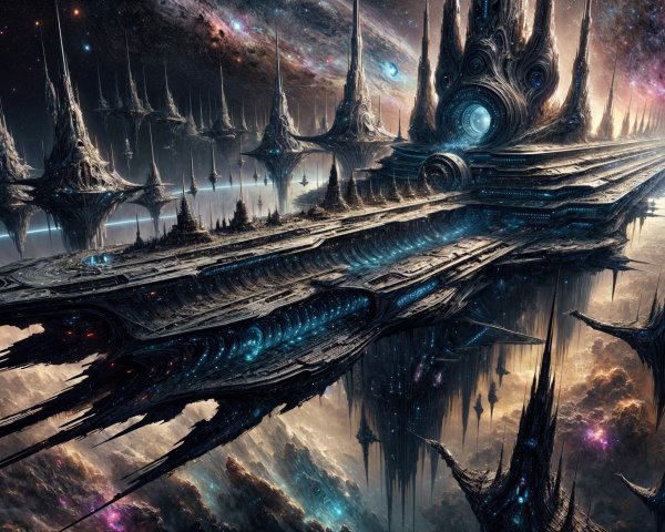 Colossal Starship in an Otherworldly Space Scene