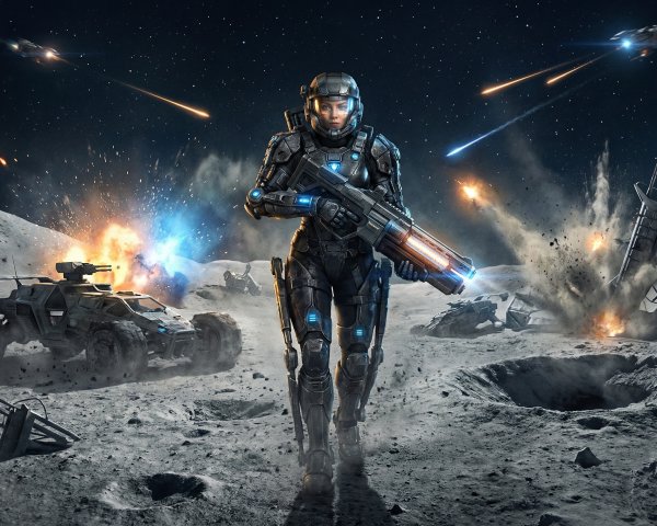 Detailed Female Astronaut in Sci-Fi Battle Scene