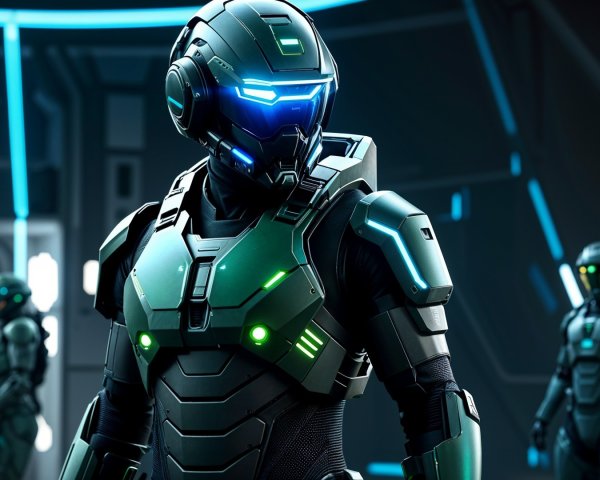 Futuristic Armored Figures in High-Tech Suits