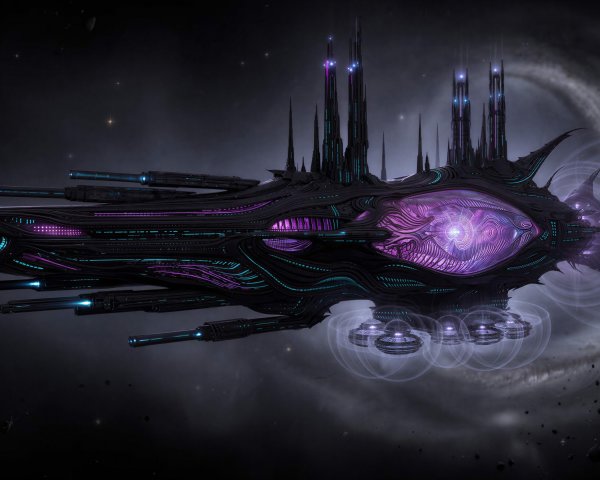 Futuristic spacecraft with glowing accents in space