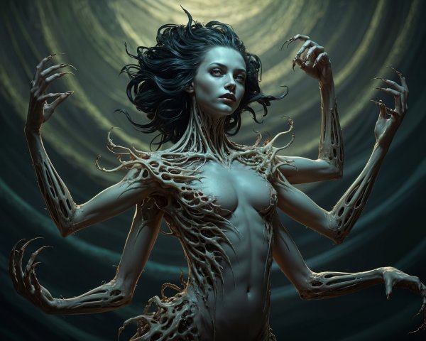 Surreal Humanoid Figure in Dark Background