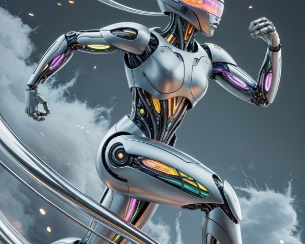 Futuristic Robot in Motion with Bold "GENESIS" Text