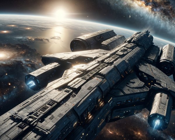 Futuristic spacecraft in cosmic exploration scene
