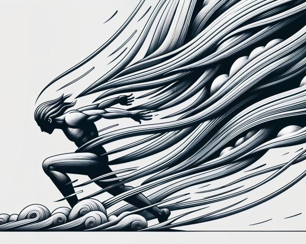 Dynamic Black and White Illustration of a Sprinting Figure
