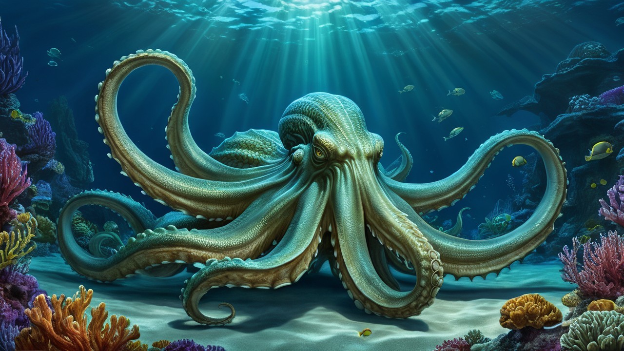 Detailed Octopus in Vibrant Underwater Scene