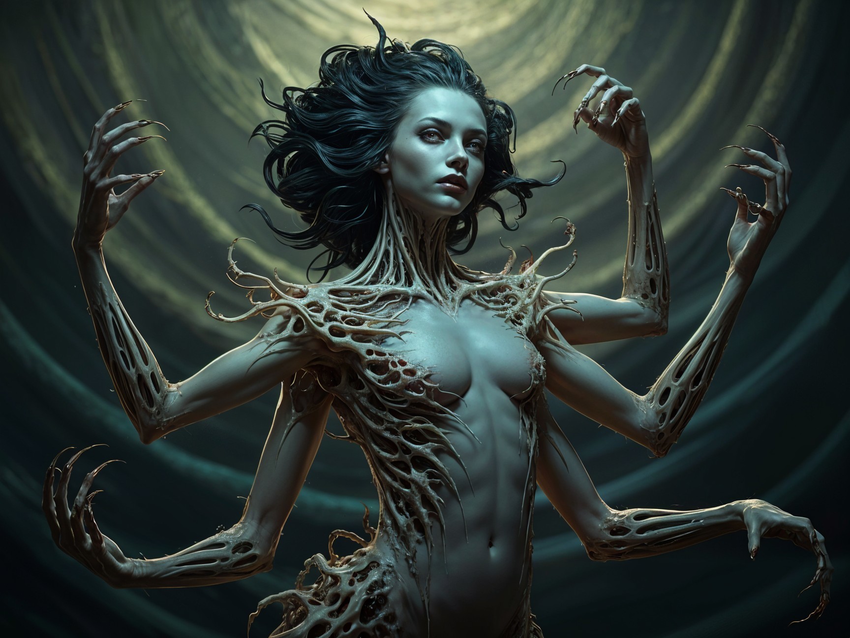 Surreal Humanoid Figure in Dark Background