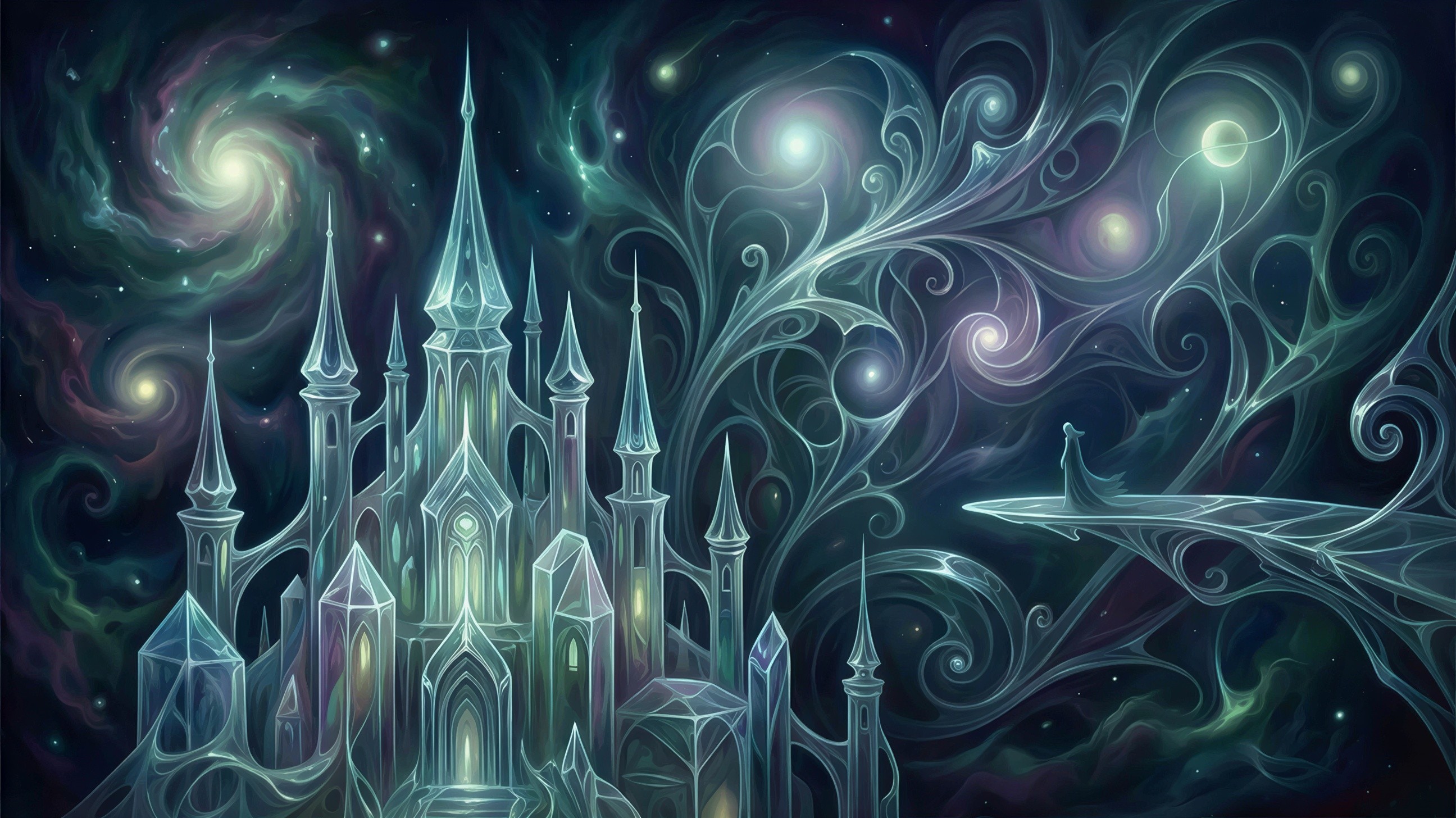 Crystal Castle and Nebula with Ethereal Landscape