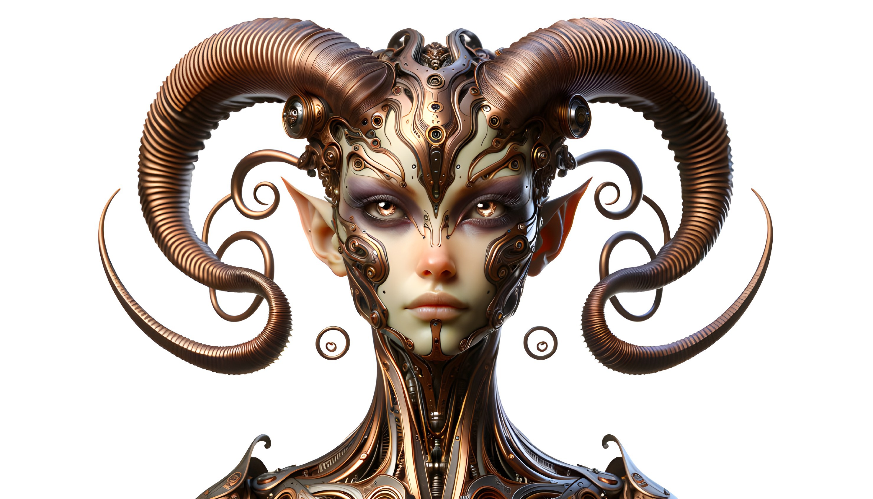 Futuristic Humanoid with Ornate Horned Headgear