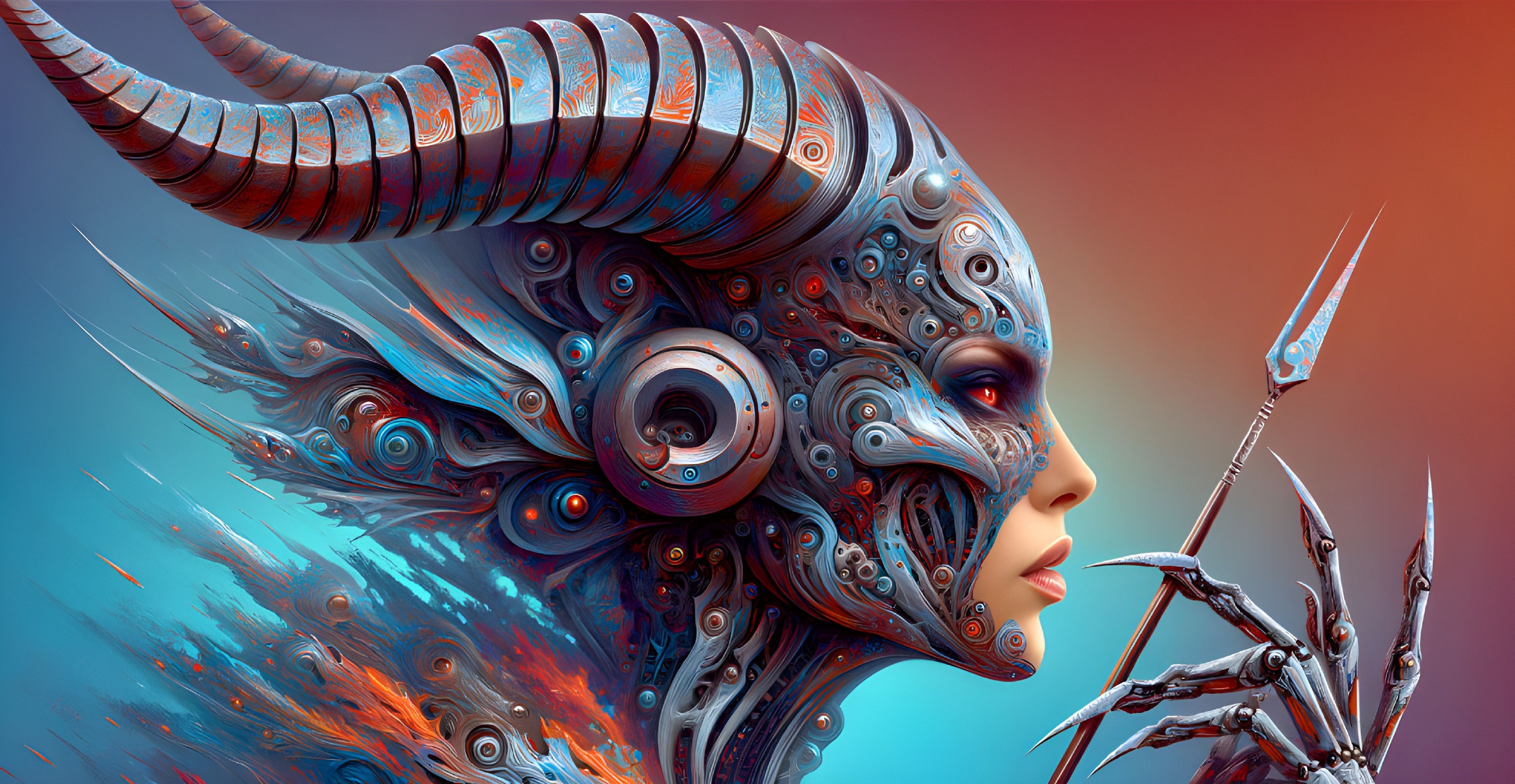 Digital Artwork of Biomechanical Woman and Insect