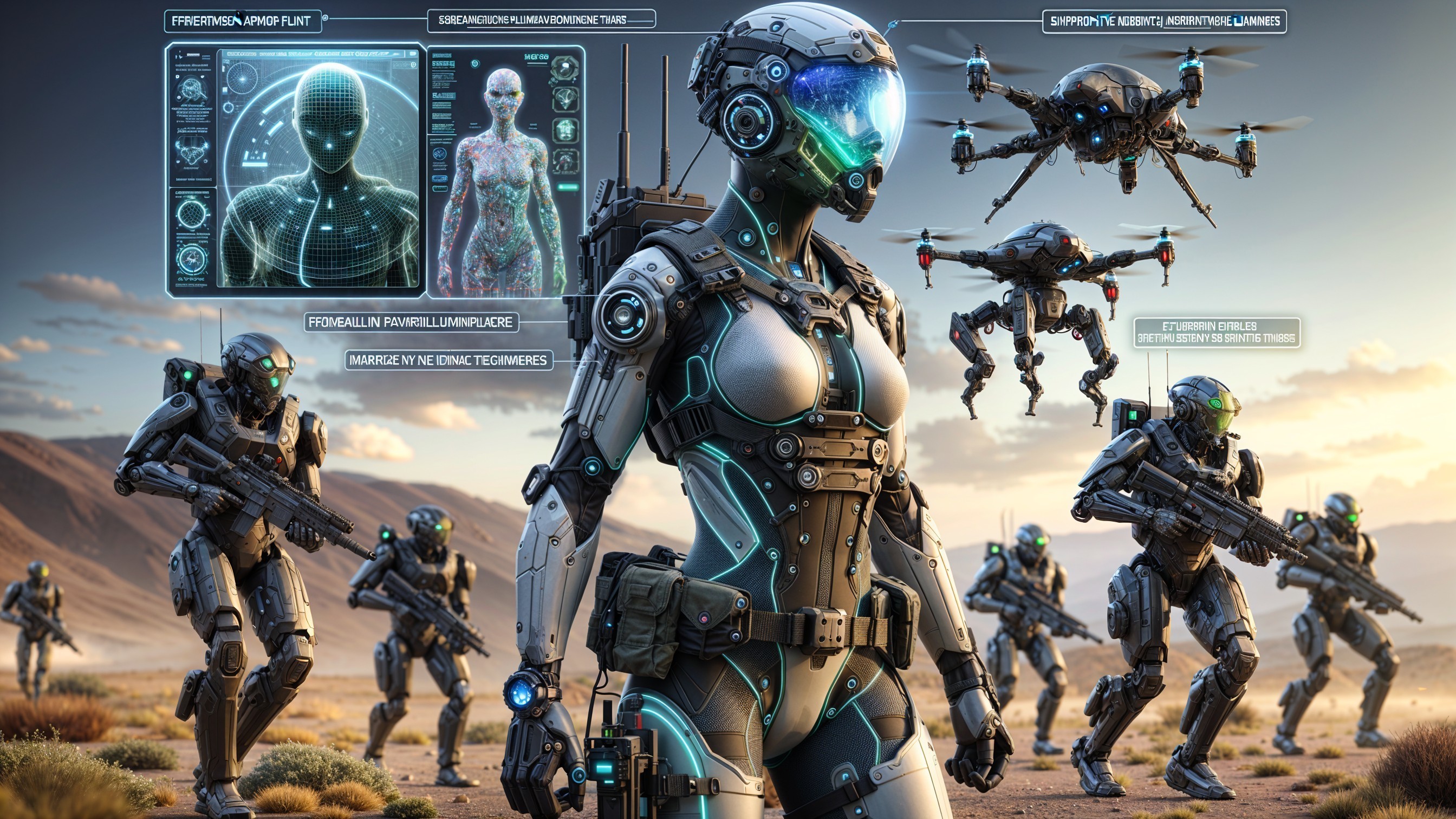 Futuristic Humanoid Robot in Post-Apocalyptic Landscape