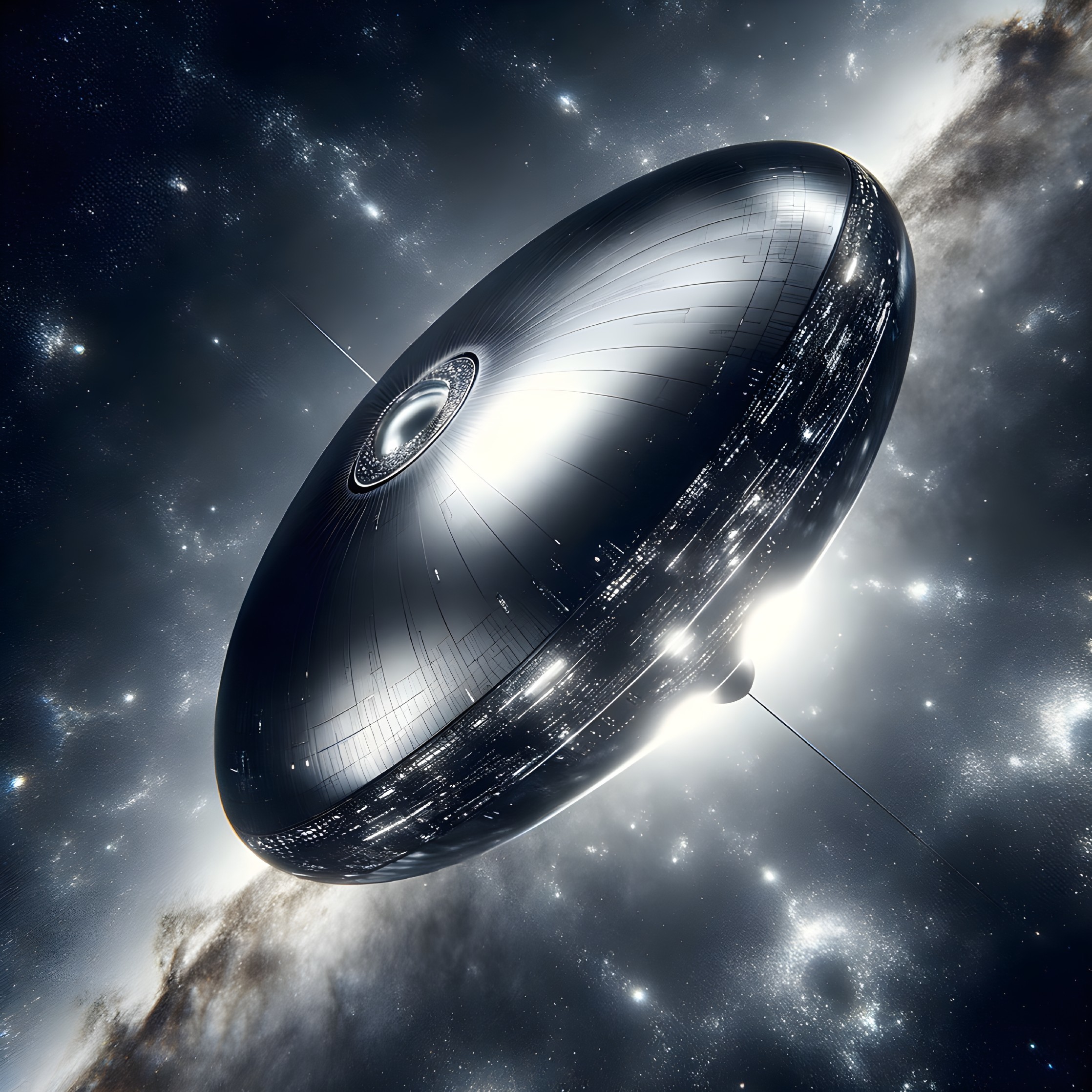 Futuristic Metallic Disc Spaceship in Cosmic Space