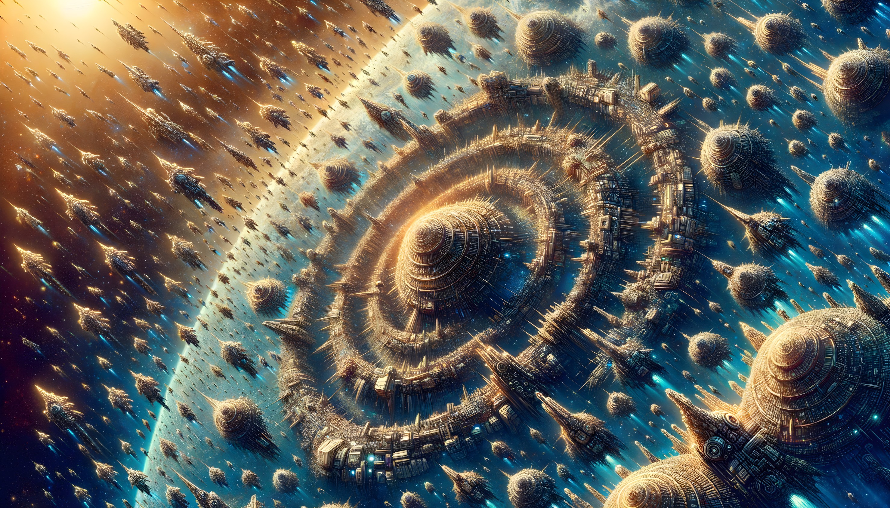 Futuristic sci-fi city with circular patterns in space