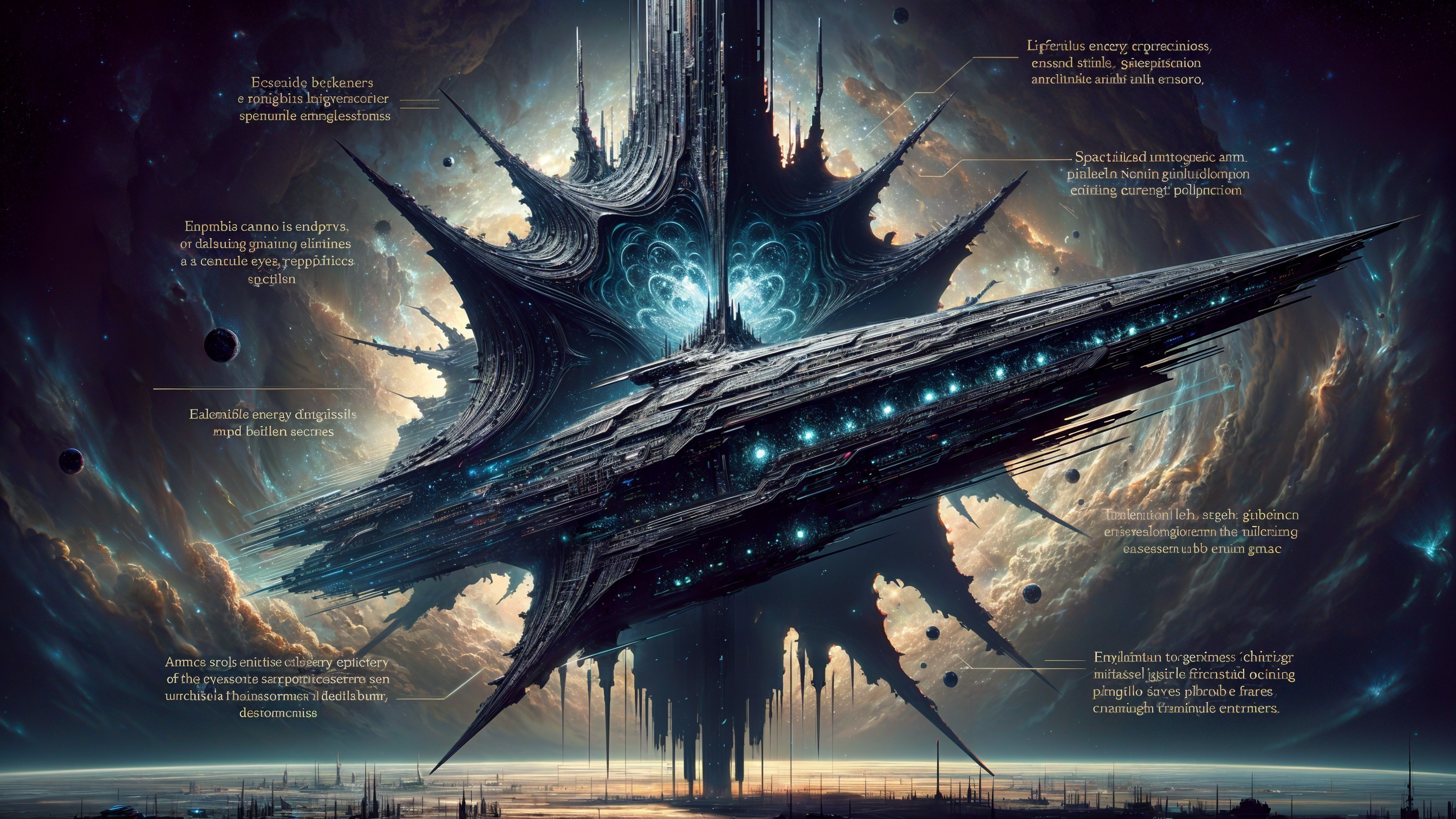 Colossal Alien Spacecraft in Cosmic Nebulae Scene