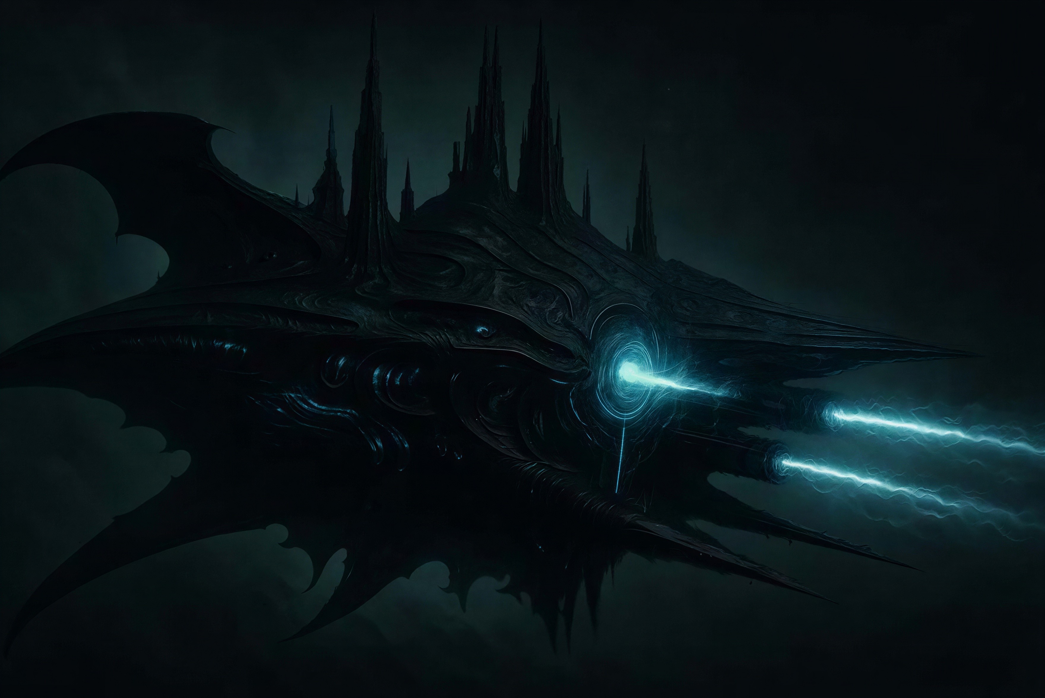 Dark Sci-Fi Spaceship Design Inspired by Sea Creatures