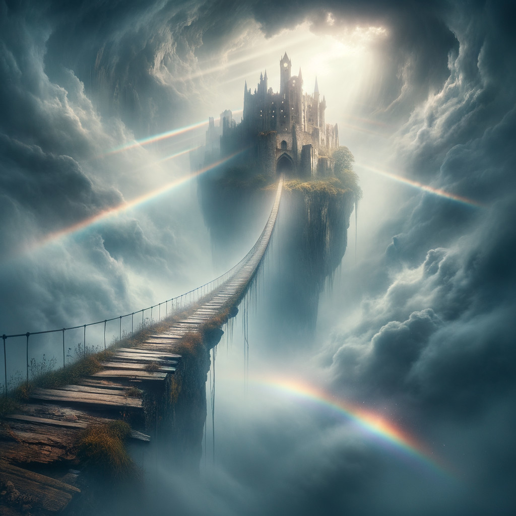 Mystical Castle on a Floating Island with Rainbows
