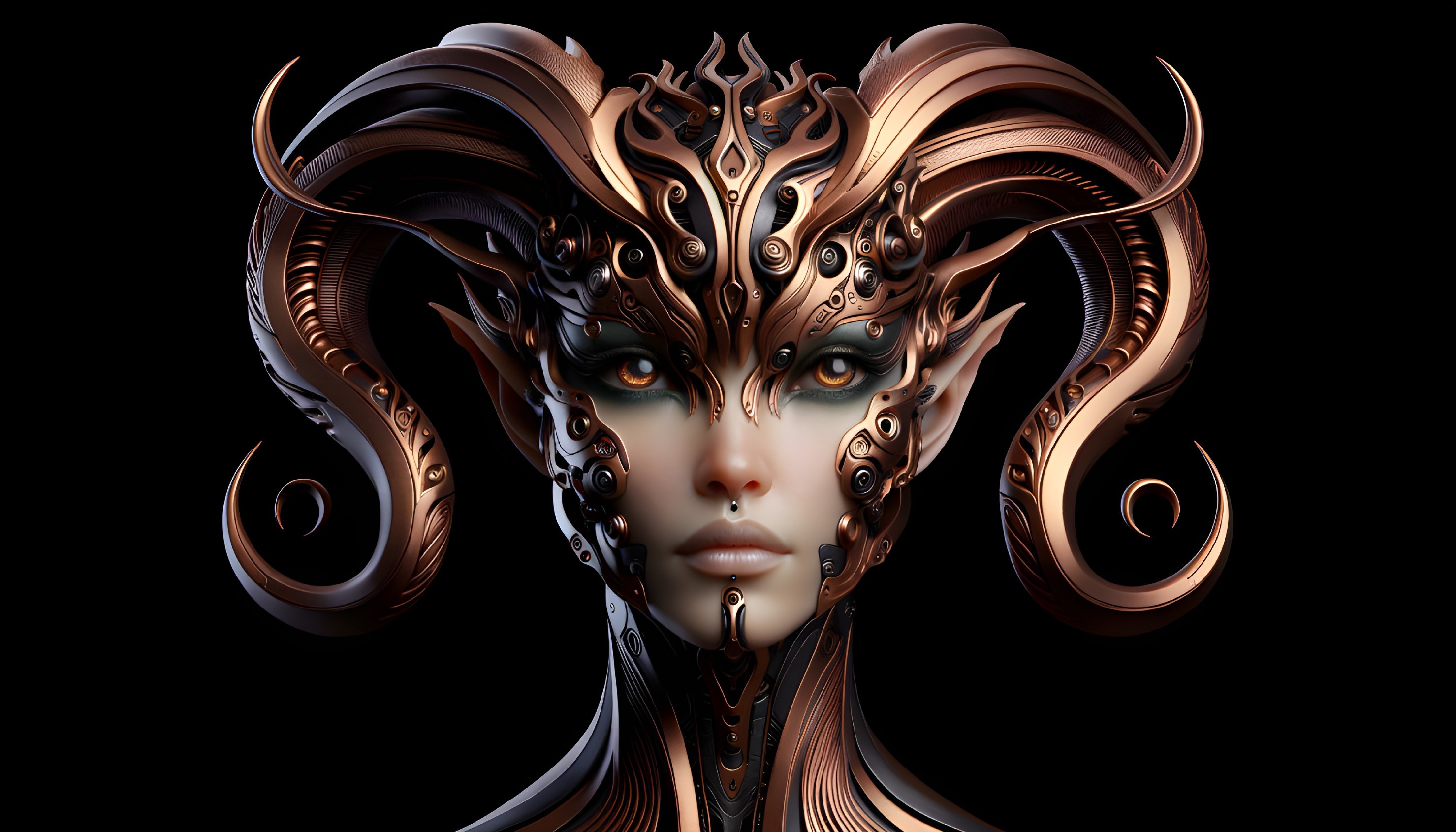 3D Illustration of Female Figure with Metallic Headdress