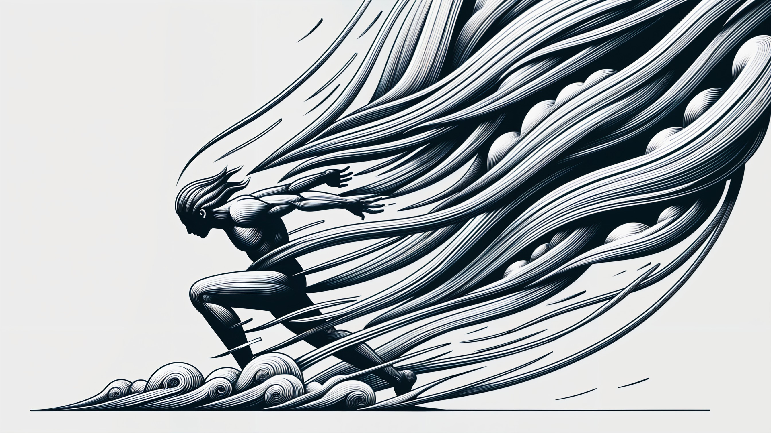 Dynamic Black and White Illustration of a Sprinting Figure