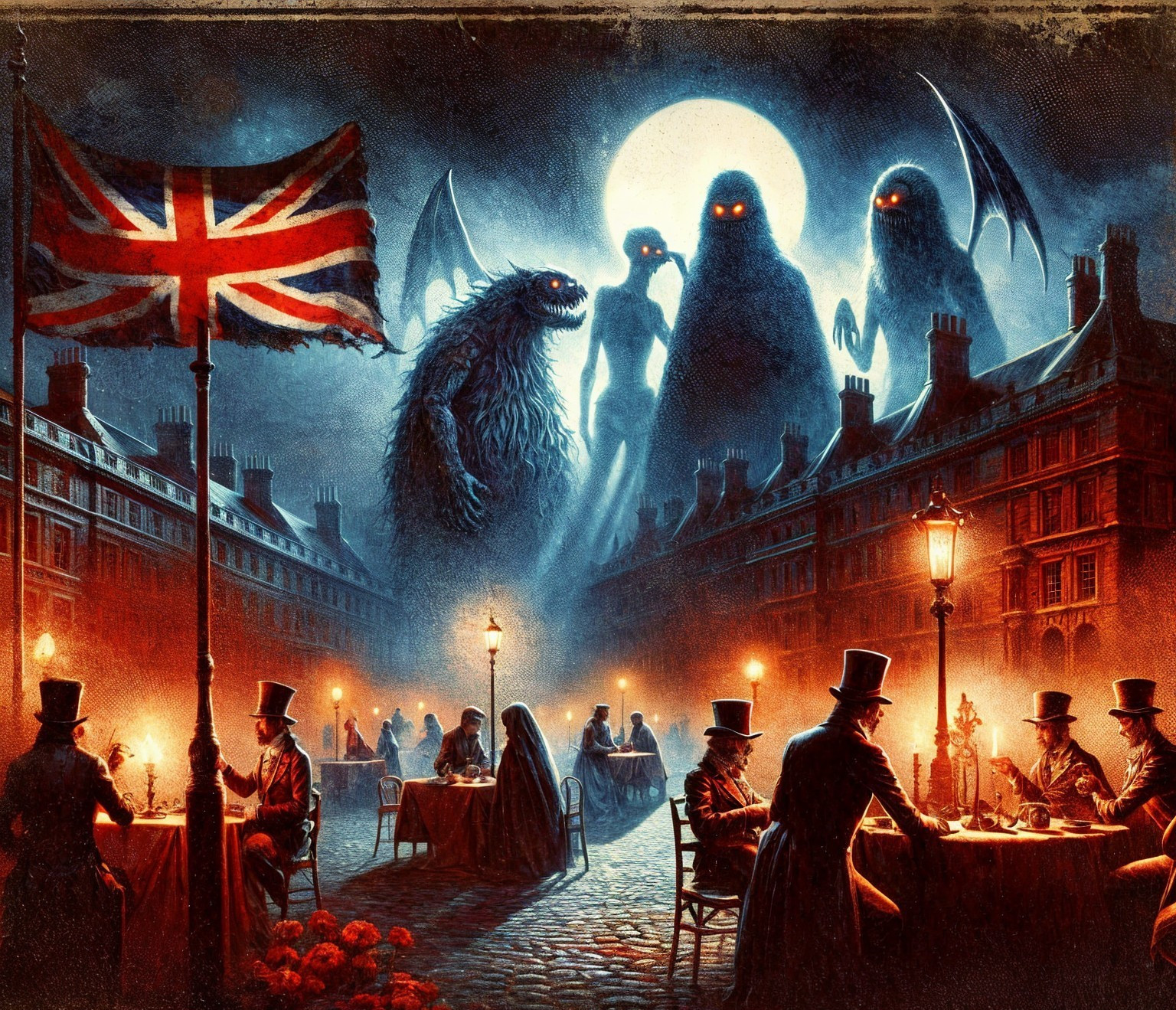 Victorian Street Scene with Supernatural Figures