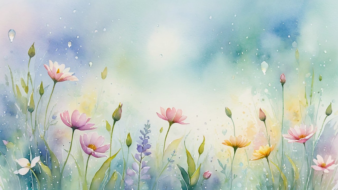 Watercolor Field of Pastel Flowers in Soft Colors