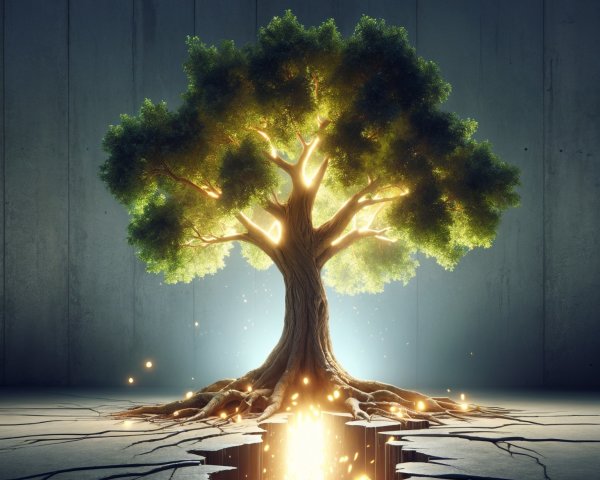 Majestic Tree Illuminated in Desolate Landscape