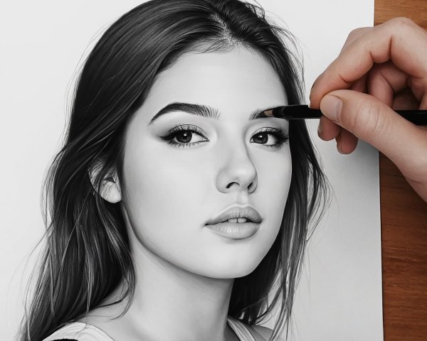 Close-up of a monochrome portrait of a young woman