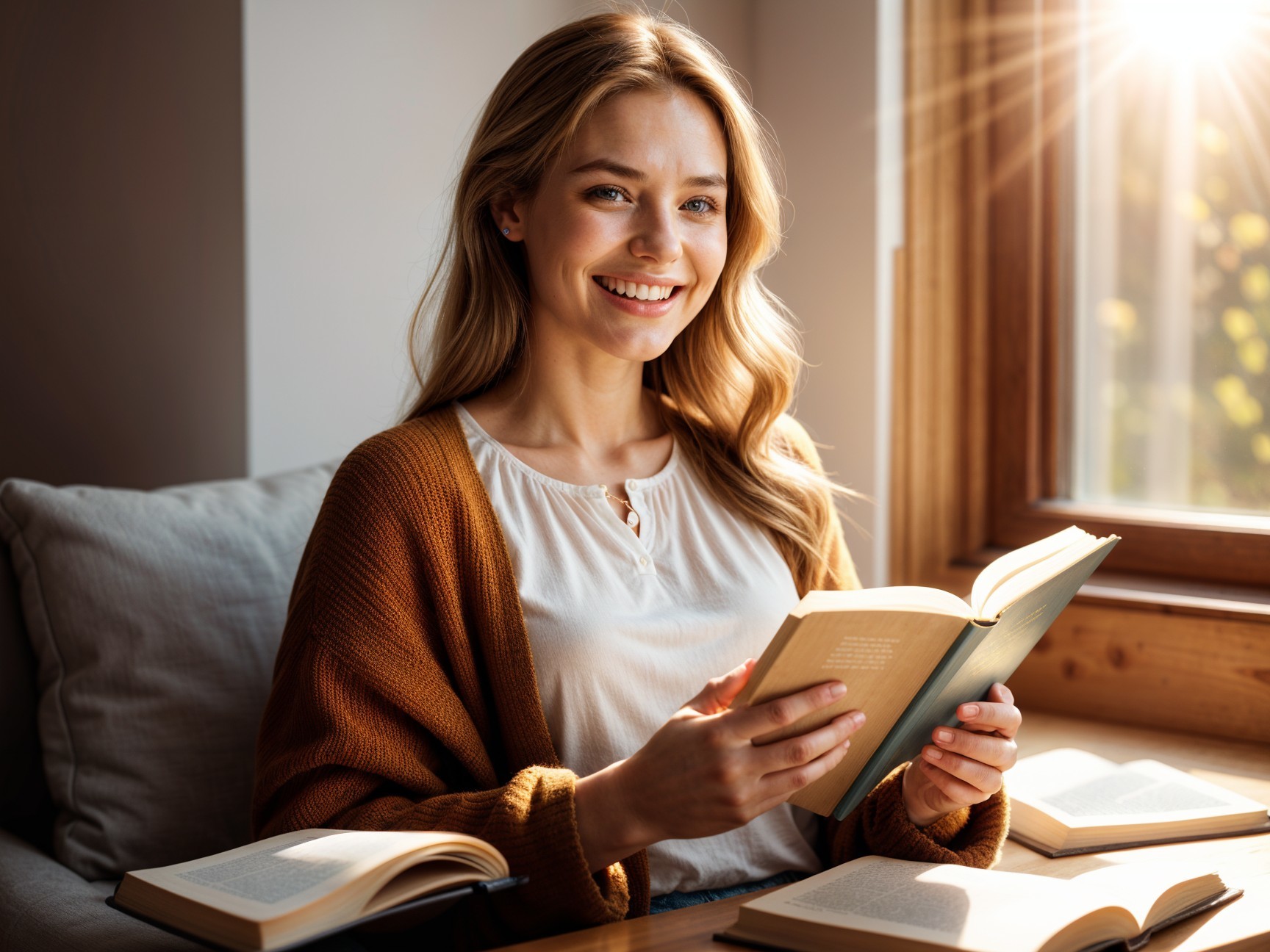 Young Woman Reading by a Sunlit Window