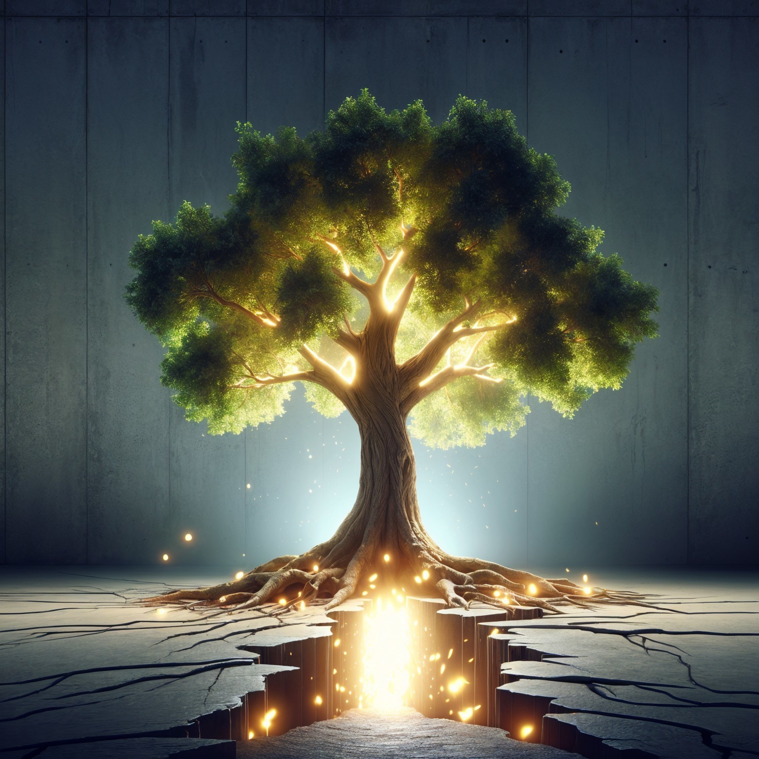 Majestic Tree Illuminated in Desolate Landscape