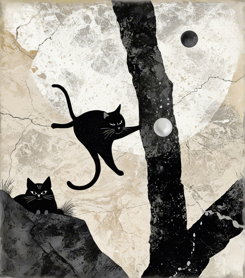 Stylized Black Cats on Earth-Toned Background