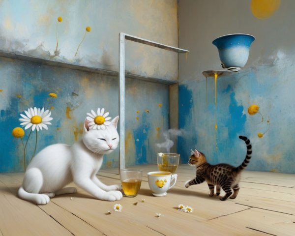 Indoor Scene with Cats and Colorful Decor