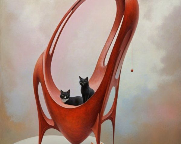 Black and Orange Cats in Abstract Ethereal Landscape