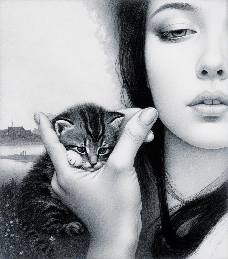Close-Up of a Woman Holding a Tabby Kitten