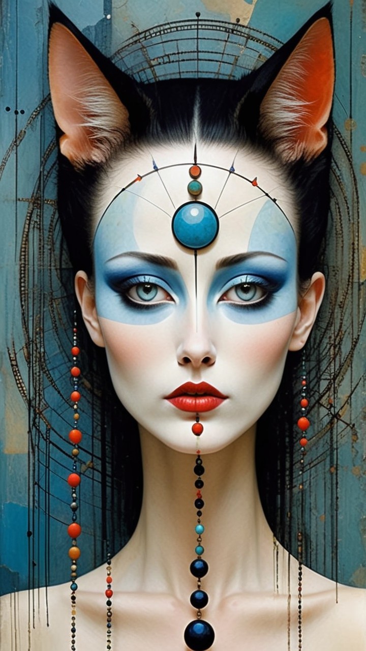 Portrait of a Woman with Feline Ears and Makeup