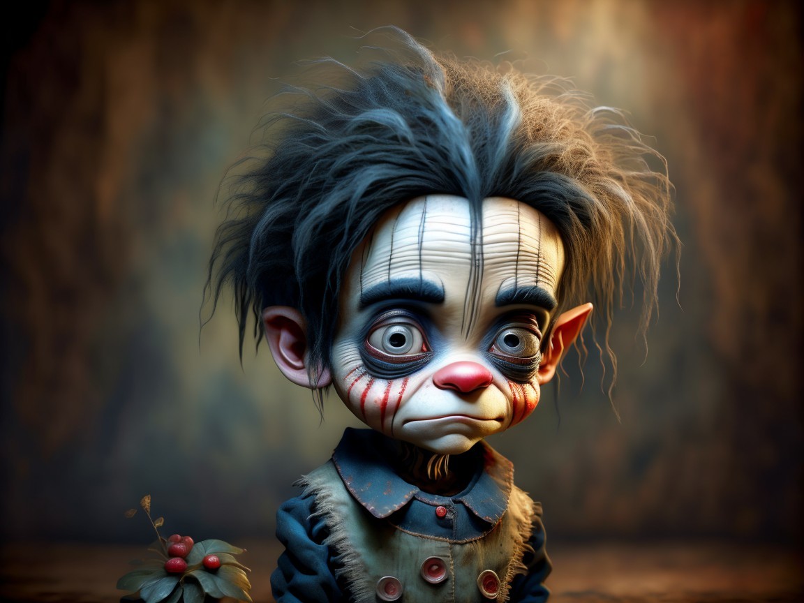 Whimsical Character in Colorful Clown Outfit with Plant