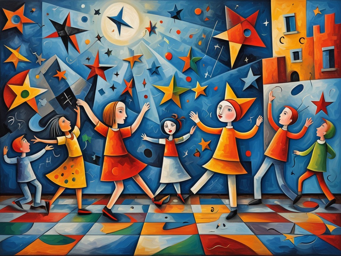 Children Dancing Under a Starry Night Sky