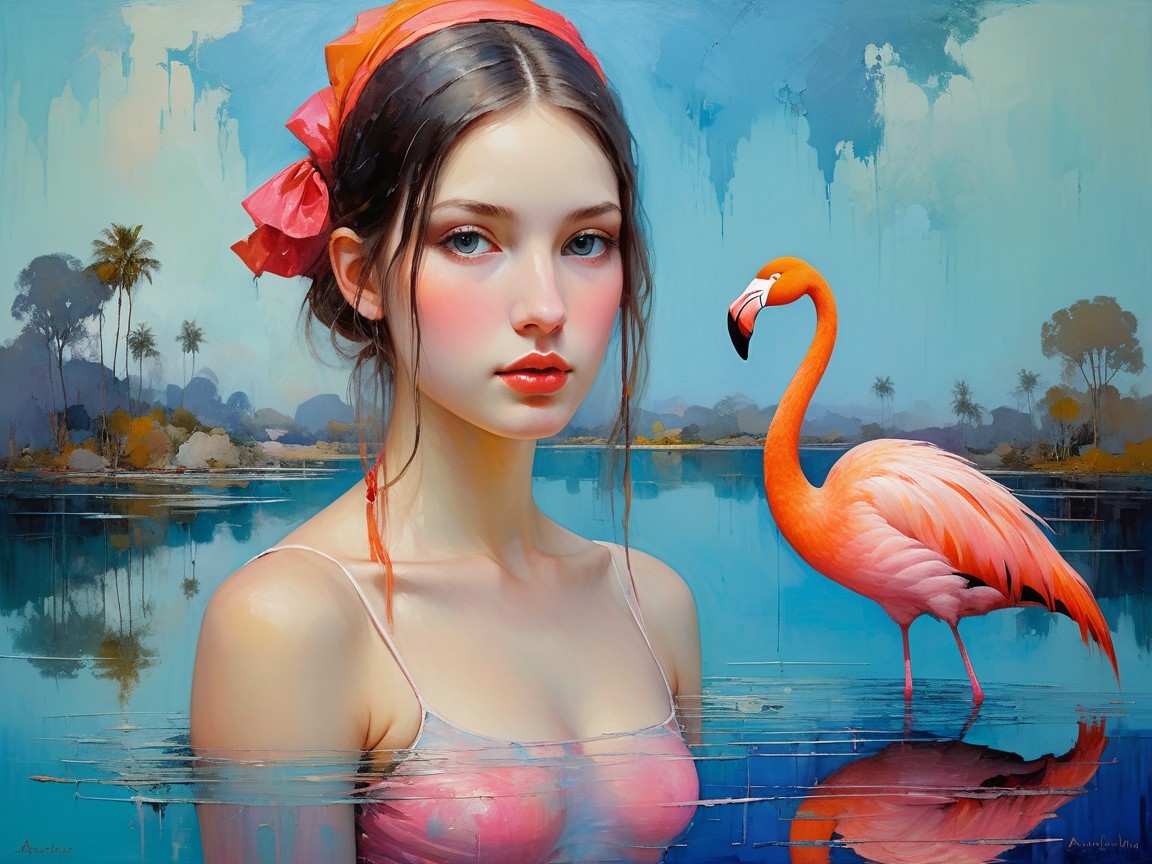 Serene Scene of a Young Woman in Tranquil Waters