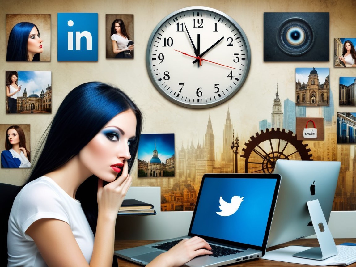 Young woman with blue hair in modern workspace setting