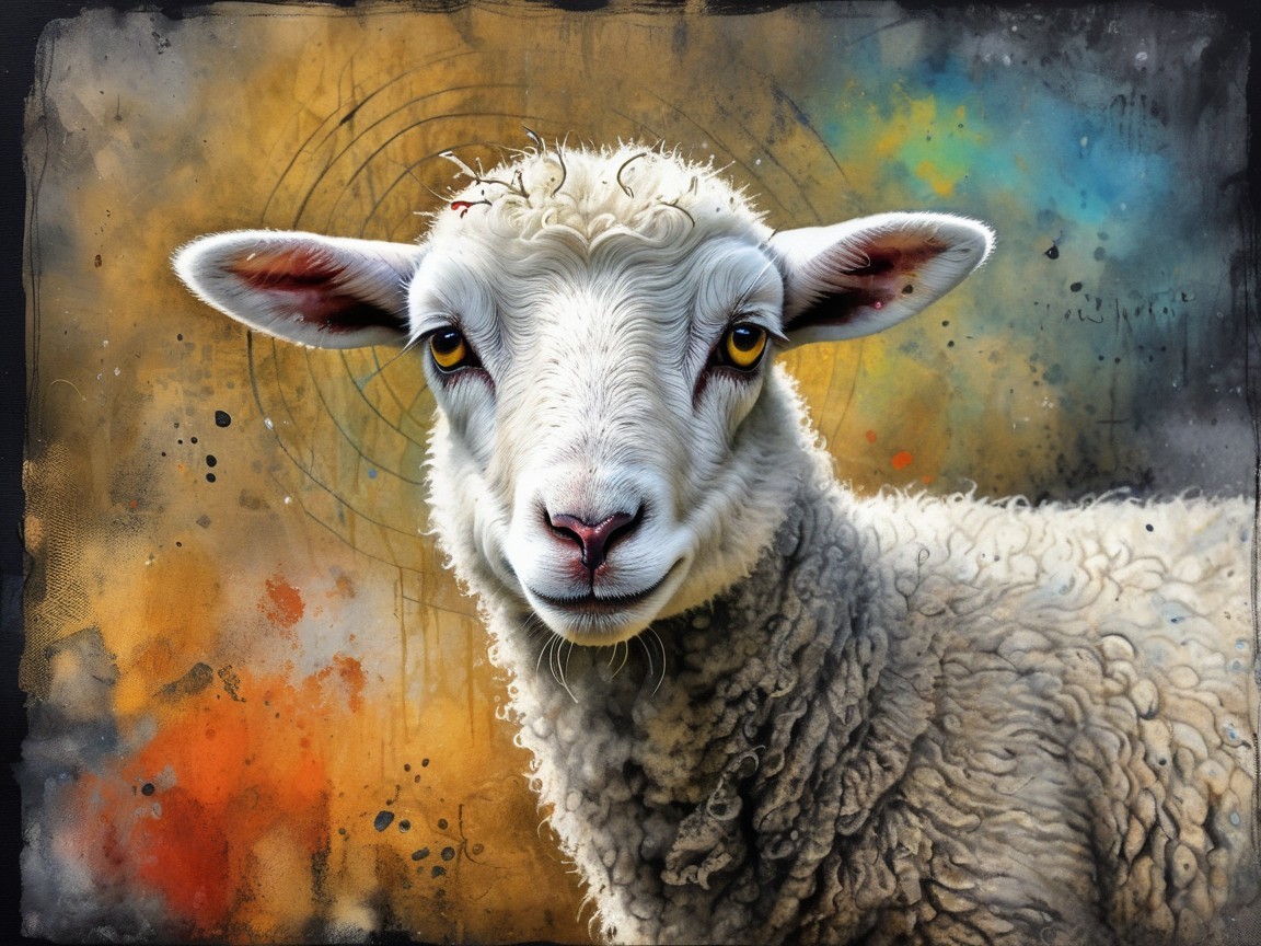 Close-Up Portrait of a Fluffy White Sheep