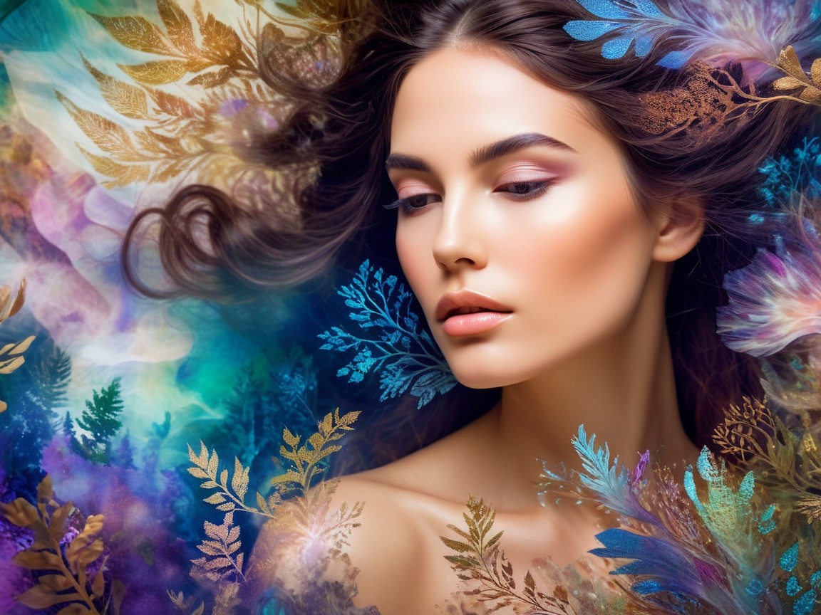 Serene Portrait of a Woman with Floral Patterns