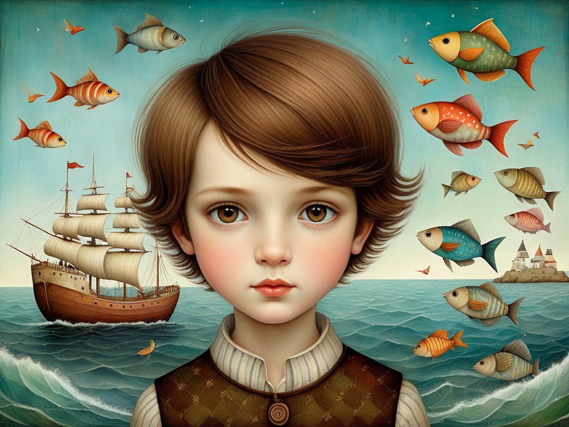 Portrait of a Young Boy with Maritime Background